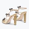 imageFSJ Women Gold Metal Chain Thick High Heel Sandals Open Toe Strappy Ankle Buckle Strap Slingback Comfy Summer Dress Pumps Crystal Bows Size 415 USNude Black Bows