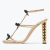 imageFSJ Women Gold Metal Chain Thick High Heel Sandals Open Toe Strappy Ankle Buckle Strap Slingback Comfy Summer Dress Pumps Crystal Bows Size 415 USNude Black Bows