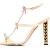 imageFSJ Women Gold Metal Chain Thick High Heel Sandals Open Toe Strappy Ankle Buckle Strap Slingback Comfy Summer Dress Pumps Crystal Bows Size 415 USPeachpuff