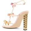 imageFSJ Women Gold Metal Chain Thick High Heel Sandals Open Toe Strappy Ankle Buckle Strap Slingback Comfy Summer Dress Pumps Crystal Bows Size 415 USPeachpuff