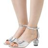 imageFSJ Women Open Toe Ankle Strap Sandals Crystal Chunky Block Low Heel Glitter Comfortable Party Bridal Wedding Dress Pumps Shoes Size 416 USSilver
