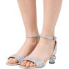 imageFSJ Women Open Toe Ankle Strap Sandals Crystal Chunky Block Low Heel Glitter Comfortable Party Bridal Wedding Dress Pumps Shoes Size 416 USSilver Glitter
