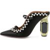 imageFSJ Women Pointed Toe Mules Chunky High Heels Sandals Pumps Slip On Two Strap Chic Crystal Block Heels Backless Casual Dressy Shoes Size 416 USBlack Rhinestones