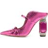 imageFSJ Women Pointed Toe Mules Chunky High Heels Sandals Pumps Slip On Two Strap Chic Crystal Block Heels Backless Casual Dressy Shoes Size 416 USFuchsia Embossing