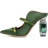 imageFSJ Women Pointed Toe Mules Chunky High Heels Sandals Pumps Slip On Two Strap Chic Crystal Block Heels Backless Casual Dressy Shoes Size 416 USOlive Green