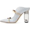 imageFSJ Women Pointed Toe Mules Chunky High Heels Sandals Pumps Slip On Two Strap Chic Crystal Block Heels Backless Casual Dressy Shoes Size 416 USSilver Trim