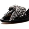 imageFSJ Women Rhinestone Bow Low Heel Mule Sandals Peep Toe Crystal Block Heel Slipper Shoes for Comfort Wedding Slides Size 416 USBlack Low Heel