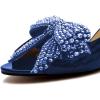 imageFSJ Women Rhinestone Bow Low Heel Mule Sandals Peep Toe Crystal Block Heel Slipper Shoes for Comfort Wedding Slides Size 416 USBlue Low Heel