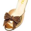 imageFSJ Women Rhinestone Bow Low Heel Mule Sandals Peep Toe Crystal Block Heel Slipper Shoes for Comfort Wedding Slides Size 416 USGold Low Heel