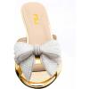 imageFSJ Women Rhinestone Bow Low Heel Mule Sandals Peep Toe Crystal Block Heel Slipper Shoes for Comfort Wedding Slides Size 416 USGold White Bow Low Heel