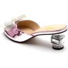 imageFSJ Women Rhinestone Bow Low Heel Mule Sandals Peep Toe Crystal Block Heel Slipper Shoes for Comfort Wedding Slides Size 416 USLavender White Bow Low Heel