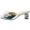 imageFSJ Women Rhinestone Bow Low Heel Mule Sandals Peep Toe Crystal Block Heel Slipper Shoes for Comfort Wedding Slides Size 416 USPale Green White Bow Low Heel