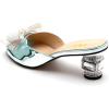 imageFSJ Women Rhinestone Bow Low Heel Mule Sandals Peep Toe Crystal Block Heel Slipper Shoes for Comfort Wedding Slides Size 416 USPale Green White Bow Low Heel