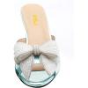 imageFSJ Women Rhinestone Bow Low Heel Mule Sandals Peep Toe Crystal Block Heel Slipper Shoes for Comfort Wedding Slides Size 416 USPale Green White Bow Low Heel