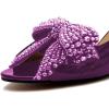 imageFSJ Women Rhinestone Bow Low Heel Mule Sandals Peep Toe Crystal Block Heel Slipper Shoes for Comfort Wedding Slides Size 416 USPurple Low Heel