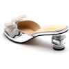 imageFSJ Women Rhinestone Bow Low Heel Mule Sandals Peep Toe Crystal Block Heel Slipper Shoes for Comfort Wedding Slides Size 416 USSilver Low Heel