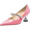 imageFSJ Women Charming Rhinestone Flared Low Heel Pumps Closed Pointed Toe One Strap Slip On Comfortable Work Office Wedding Dance Dress Shoes Size 416 USPink
