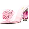 imageFSJ Women Charming Rose Floral Heel Sandals Clear PVC Band Crystal Chunky Heel Sexy Pointed Peep Toe Slip On Mules Party Prom Wedding Shoes Size 416 USPink