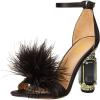 imageFSJ Women Chic Feather Open Toe Ankle Strap Sandals Crystal Block High Heel Furry Wedding Evening Prom Shoes Size 416 USBlack