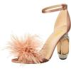 imageFSJ Women Chic Feather Open Toe Ankle Strap Sandals Crystal Block High Heel Furry Wedding Evening Prom Shoes Size 416 USChampagne