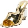 imageFSJ Women Chic Square Open Toe Crystal Heeled Sandals Block Chunky High Heel Slip On Mules Comfortable Casual Dress Sildes Shoes Size 416 USGold