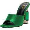 imageFSJ Women Chic Square Open Toe Crystal Heeled Sandals Block Chunky High Heel Slip On Mules Comfortable Casual Dress Sildes Shoes Size 416 USGreen