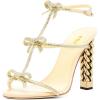 imageFSJ Women Gold Metal Chain Thick High Heel Sandals Open Toe Strappy Ankle Buckle Strap Slingback Comfy Summer Dress Pumps Crystal Bows Size 415 USLight Gold