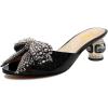 imageFSJ Women Rhinestone Bow Low Heel Mule Sandals Peep Toe Crystal Block Heel Slipper Shoes for Comfort Wedding Slides Size 416 USBlack Low Heel