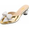 imageFSJ Women Rhinestone Bow Low Heel Mule Sandals Peep Toe Crystal Block Heel Slipper Shoes for Comfort Wedding Slides Size 416 USGold White Bow Low Heel