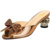 imageFSJ Women Rhinestone Bow Low Heel Mule Sandals Peep Toe Crystal Block Heel Slipper Shoes for Comfort Wedding Slides Size 416 USGolden Brown Low Heel