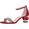 imageFSJ Women Sparkly Open Toe Rhinestone Low Block Heel Sandals Crystal Strap Studded Strappy Formal Dress Prom Party Pump Shoes Size 416 USRed