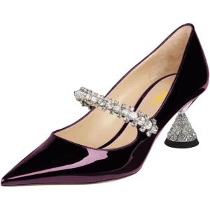 imageFSJ Women Charming Rhinestone Flared Low Heel Pumps Closed Pointed Toe One Strap Slip On Comfortable Work Office Wedding Dance Dress Shoes Size 416 USDark Orchid