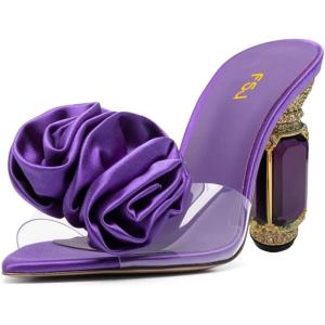imageFSJ Women Charming Rose Floral Heel Sandals Clear PVC Band Crystal Chunky Heel Sexy Pointed Peep Toe Slip On Mules Party Prom Wedding Shoes Size 416 USPurple