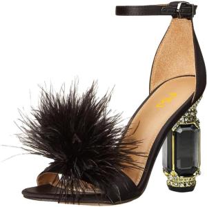 imageFSJ Women Chic Feather Open Toe Ankle Strap Sandals Crystal Block High Heel Furry Wedding Evening Prom Shoes Size 416 USBlack