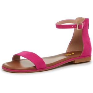 imageFSJ Women Classic Open Toe Ankle Strap Flat Sandals One Band Buckle Back Zipper Comfort Summer Dressy Shoes Size 416 USHot Pink