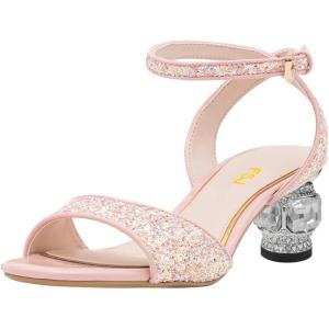 imageFSJ Women Open Toe Ankle Strap Sandals Crystal Chunky Block Low Heel Glitter Comfortable Party Bridal Wedding Dress Pumps Shoes Size 416 USPink Glitter