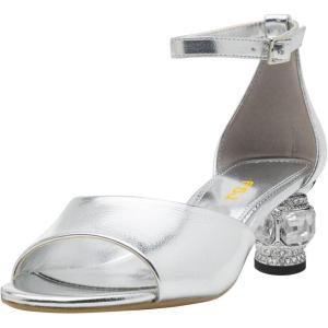 imageFSJ Women Open Toe Ankle Strap Sandals Crystal Chunky Block Low Heel Glitter Comfortable Party Bridal Wedding Dress Pumps Shoes Size 416 USSilver