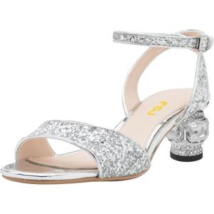 imageFSJ Women Open Toe Ankle Strap Sandals Crystal Chunky Block Low Heel Glitter Comfortable Party Bridal Wedding Dress Pumps Shoes Size 416 USSilver Glitter