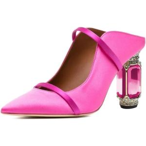 imageFSJ Women Pointed Toe Mules Chunky High Heels Sandals Pumps Slip On Two Strap Chic Crystal Block Heels Backless Casual Dressy Shoes Size 416 USFuchsia