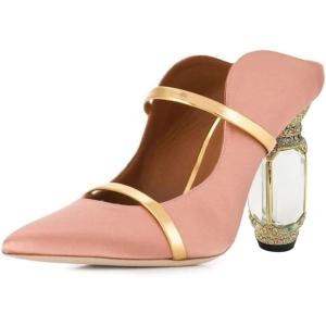 imageFSJ Women Pointed Toe Mules Chunky High Heels Sandals Pumps Slip On Two Strap Chic Crystal Block Heels Backless Casual Dressy Shoes Size 416 USNude