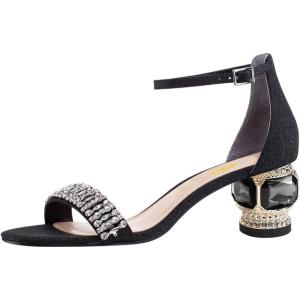 imageFSJ Women Sparkly Open Toe Rhinestone Low Block Heel Sandals Crystal Strap Studded Strappy Formal Dress Prom Party Pump Shoes Size 416 USBlack