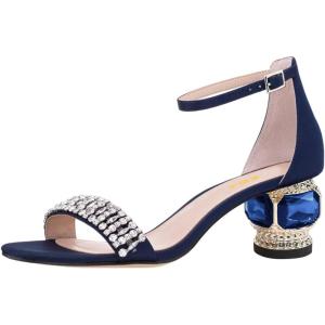 imageFSJ Women Sparkly Open Toe Rhinestone Low Block Heel Sandals Crystal Strap Studded Strappy Formal Dress Prom Party Pump Shoes Size 416 USBlue