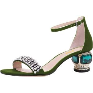 imageFSJ Women Sparkly Open Toe Rhinestone Low Block Heel Sandals Crystal Strap Studded Strappy Formal Dress Prom Party Pump Shoes Size 416 USGreen