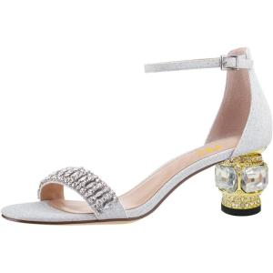 imageFSJ Women Sparkly Open Toe Rhinestone Low Block Heel Sandals Crystal Strap Studded Strappy Formal Dress Prom Party Pump Shoes Size 416 USSilver