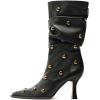 imageFSJ Women Studded Slouchy KneeHigh Boots Rivet Pointed Toe Stiletto Heel Wide Calf Fashion Tall Boot Size 416 USBlack