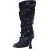 imageFSJ Women Studded Slouchy KneeHigh Boots Rivet Pointed Toe Stiletto Heel Wide Calf Fashion Tall Boot Size 416 USBlue