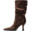 imageFSJ Women Studded Slouchy KneeHigh Boots Rivet Pointed Toe Stiletto Heel Wide Calf Fashion Tall Boot Size 416 USBrown