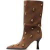 imageFSJ Women Studded Slouchy KneeHigh Boots Rivet Pointed Toe Stiletto Heel Wide Calf Fashion Tall Boot Size 416 USBrown Suede