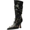 imageFSJ Women Studded Slouchy KneeHigh Boots Rivet Pointed Toe Stiletto Heel Wide Calf Fashion Tall Boot Size 416 USBlack
