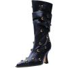 imageFSJ Women Studded Slouchy KneeHigh Boots Rivet Pointed Toe Stiletto Heel Wide Calf Fashion Tall Boot Size 416 USBlue
